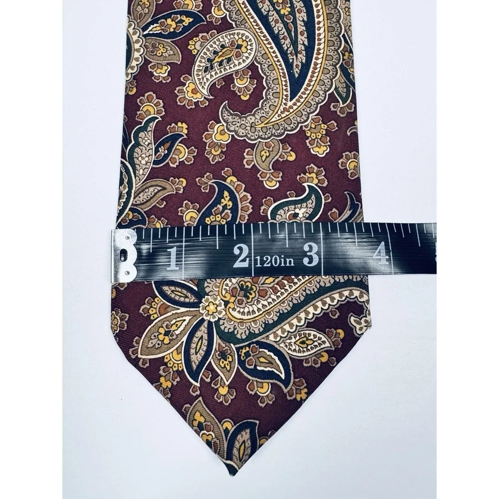 Allen Edmonds Paisley Silk‎ Tie Burgundy Blue Gold Italian Silk Made in Canada